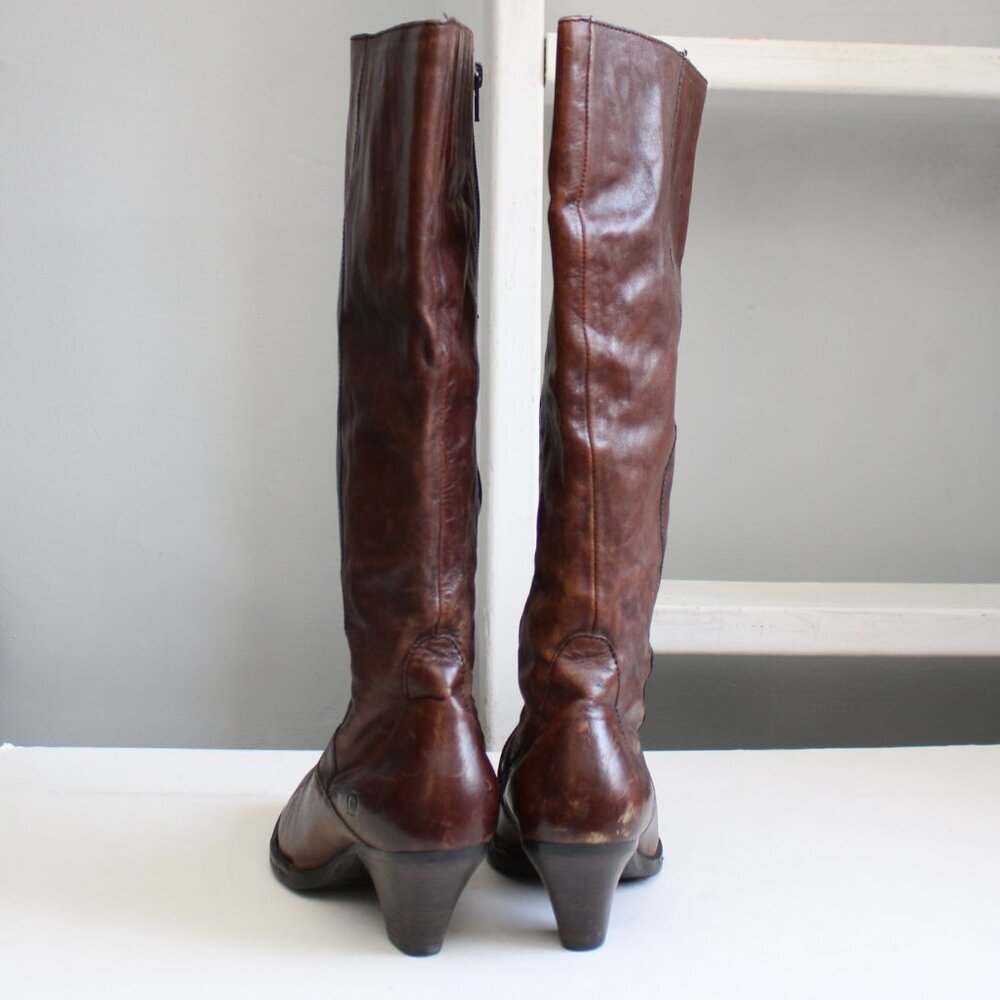 BORN Women's Brown Leather High-Riding Knee-High Boots Size 9.5 - Picture 3 of 10